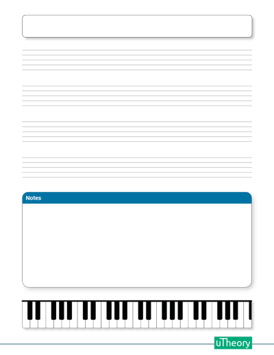 Staff paper with a space for notes in the middle, and a piano on bottom.